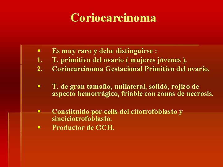 Coriocarcinoma § 1. 2. Es muy raro y debe distinguirse : T. primitivo del