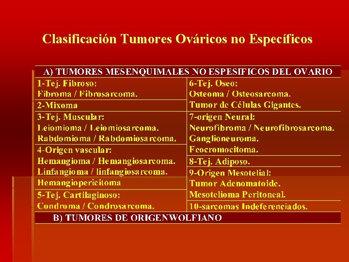 Clasificación Tumores Ováricos no Específicos 