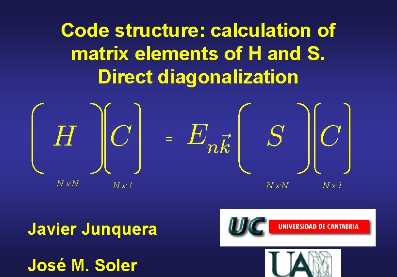 Code structure: calculation of matrix elements of H and S. Direct diagonalization = N