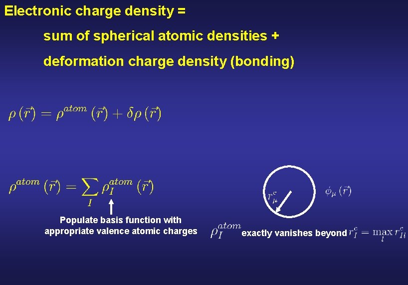 Electronic charge density = sum of spherical atomic densities + deformation charge density (bonding)