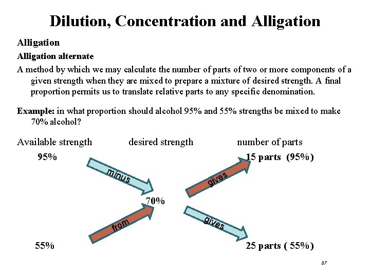 Dilution, Concentration and Alligation alternate A method by which we may calculate the number