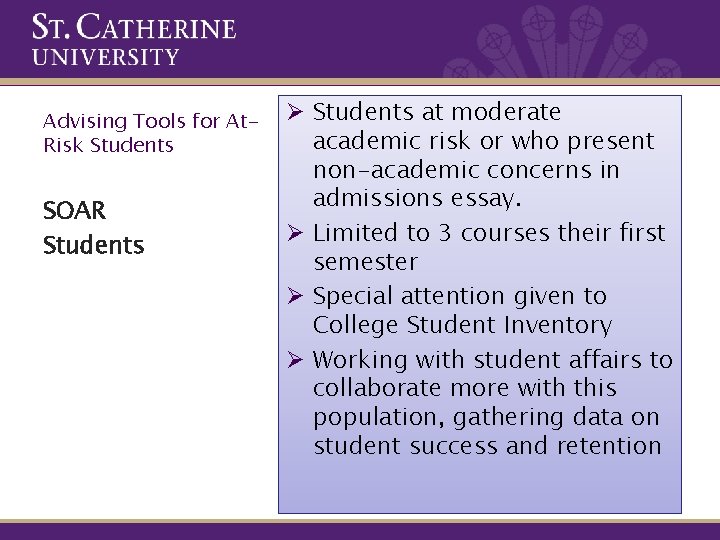 Advising Tools for At. Risk Students SOAR Students Ø Students at moderate academic risk