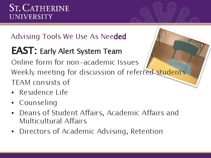 Advising Tools We Use As Needed EAST: Early Alert System Team Online form for