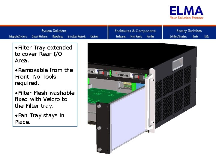  • Filter Tray extended to cover Rear I/O Area. • Removable from the