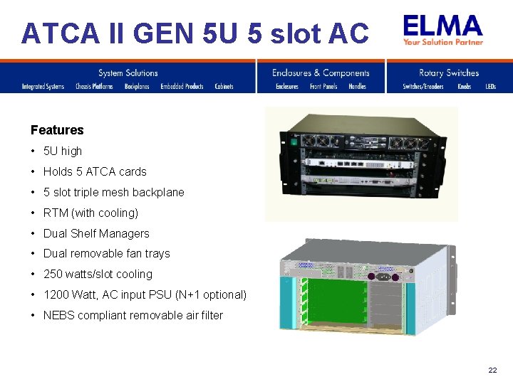 ATCA II GEN 5 U 5 slot AC Features • 5 U high •