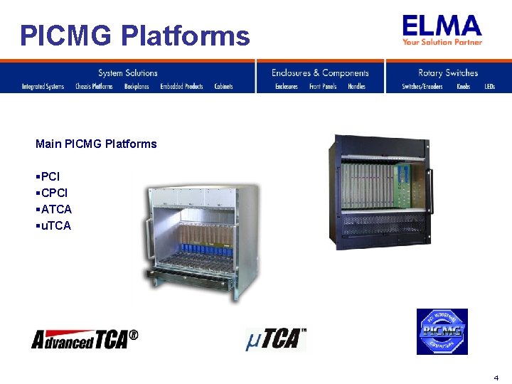 PICMG Platforms Main PICMG Platforms §PCI §CPCI §ATCA §u. TCA 4 