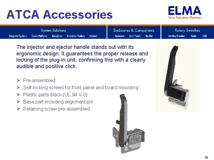 ATCA Accessories The injector and ejector handle stands out with its ergonomic design. It