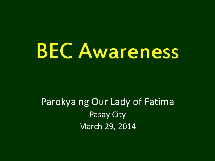 BEC Awareness Parokya ng Our Lady of Fatima Pasay City March 29, 2014 