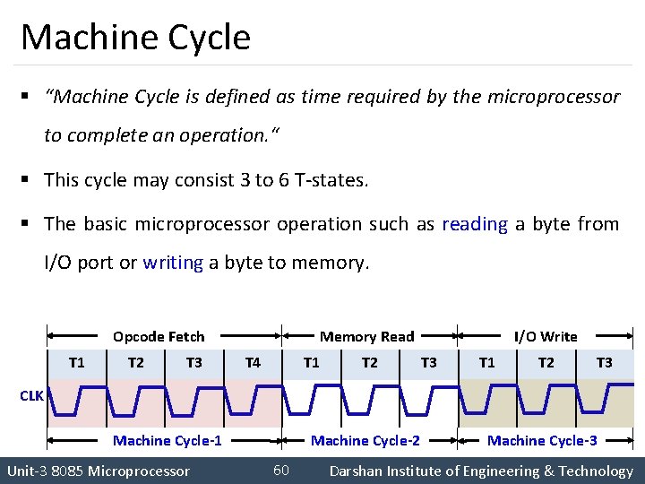 Machine Cycle § “Machine Cycle is defined as time required by the microprocessor to