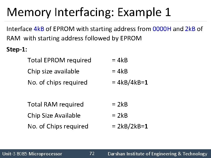 Memory Interfacing: Example 1 Interface 4 k. B of EPROM with starting address from