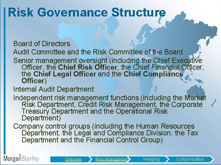 Risk Governance Structure Board of Directors Audit Committee and the Risk Committee of the