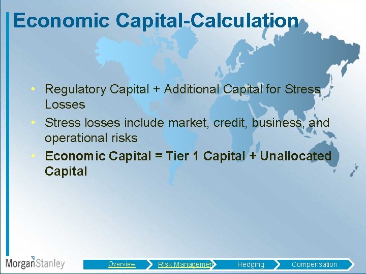 Economic Capital-Calculation • Regulatory Capital + Additional Capital for Stress Losses • Stress losses