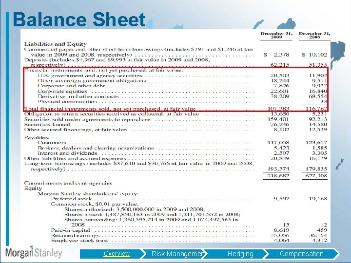 Balance Sheet Overview Risk Management Hedging Compensation 