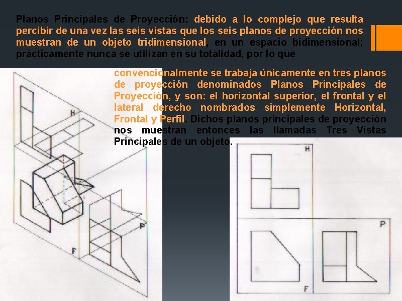Planos Principales de Proyección: debido a lo complejo que resulta percibir de una vez Planos Principales de Proyección: debido a lo complejo que resulta percibir de una vez