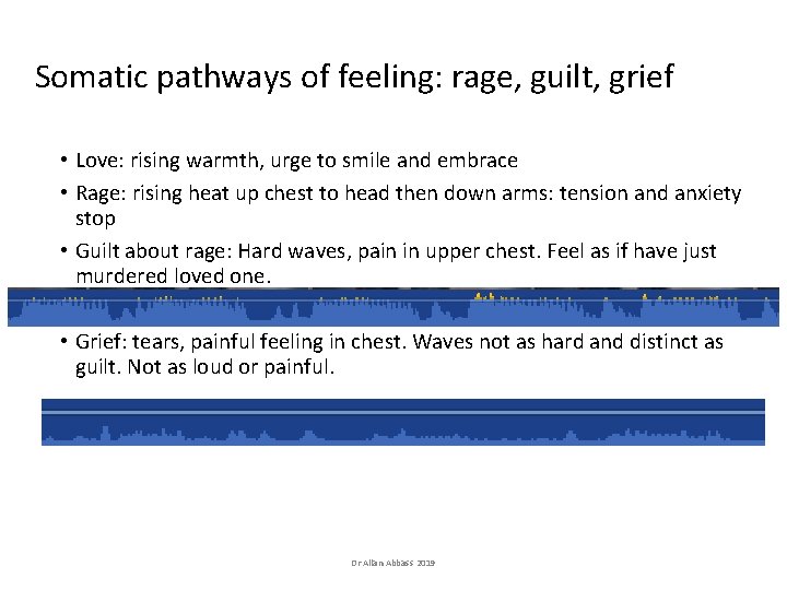 Somatic pathways of feeling: rage, guilt, grief • Love: rising warmth, urge to smile Somatic pathways of feeling: rage, guilt, grief • Love: rising warmth, urge to smile