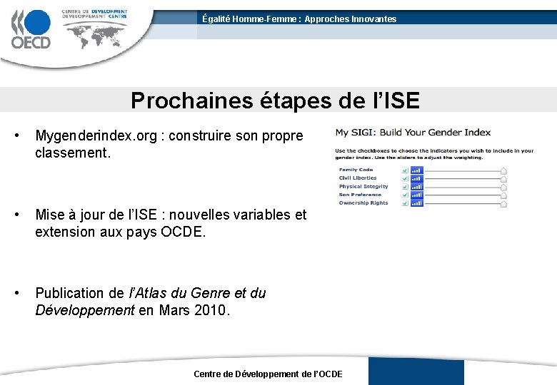 Égalité Homme-Femme : Approches Innovantes Prochaines étapes de l’ISE • Mygenderindex. org : construire