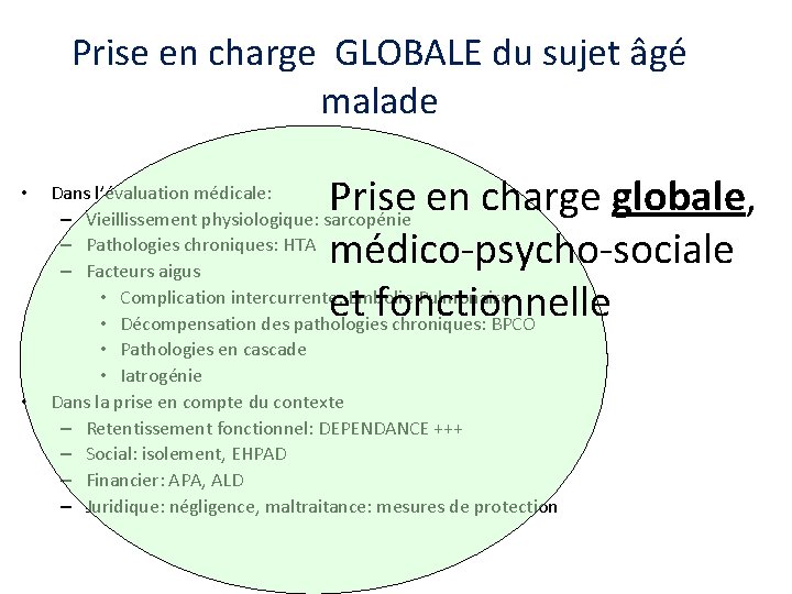 Prise en charge GLOBALE du sujet âgé malade • • Prise en charge globale,