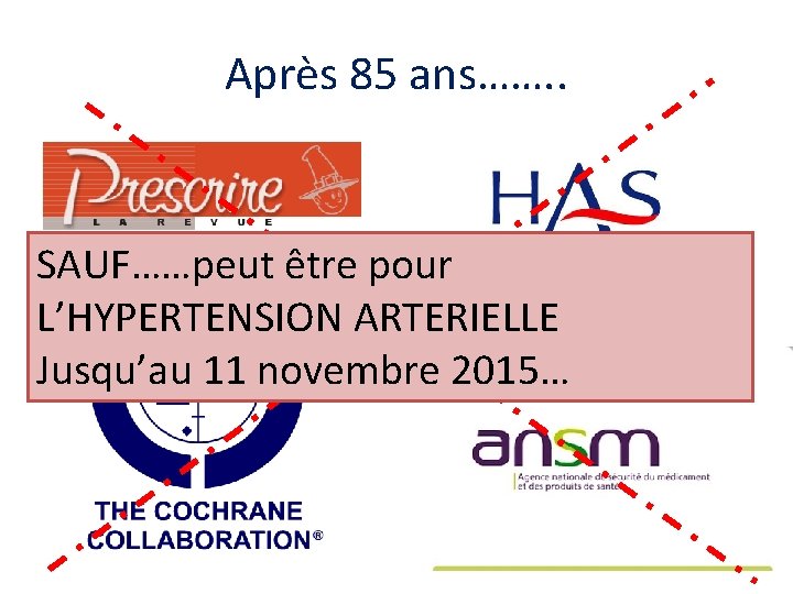 Après 85 ans……. . SAUF……peut être pour L’HYPERTENSION ARTERIELLE Jusqu’au 11 novembre 2015… 