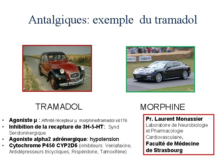 Antalgiques: exemple du tramadol TRAMADOL • Agoniste μ : Affinité récepteur μ morphine/tramadol x