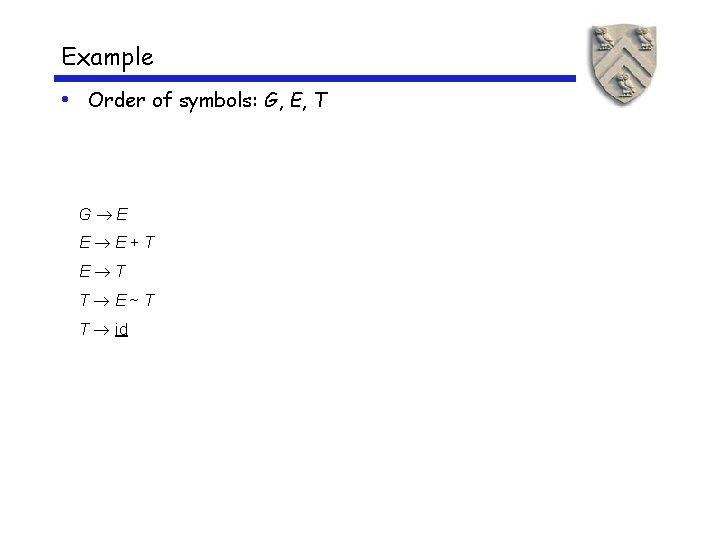 Example • Order of symbols: G, E, T G E E E+T E T Example • Order of symbols: G, E, T G E E E+T E T