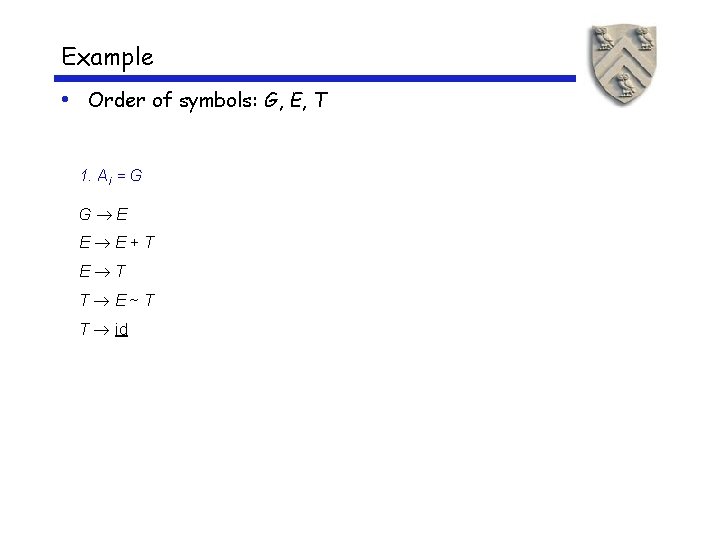 Example • Order of symbols: G, E, T 1. Ai = G G E Example • Order of symbols: G, E, T 1. Ai = G G E
