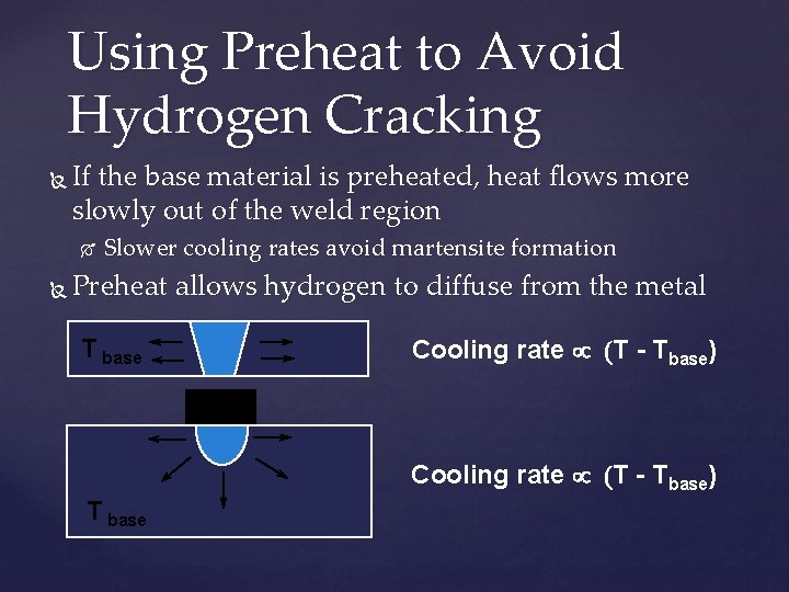 Using Preheat to Avoid Hydrogen Cracking If the base material is preheated, heat flows