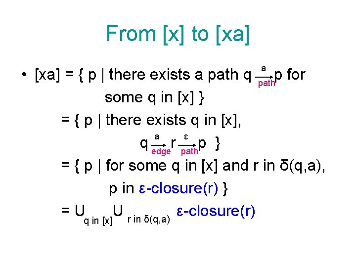 From [x] to [xa] a • [xa] = { p | there exists a