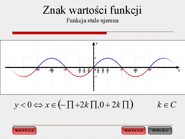 Znak wartości funkcji Funkcja stale ujemna 