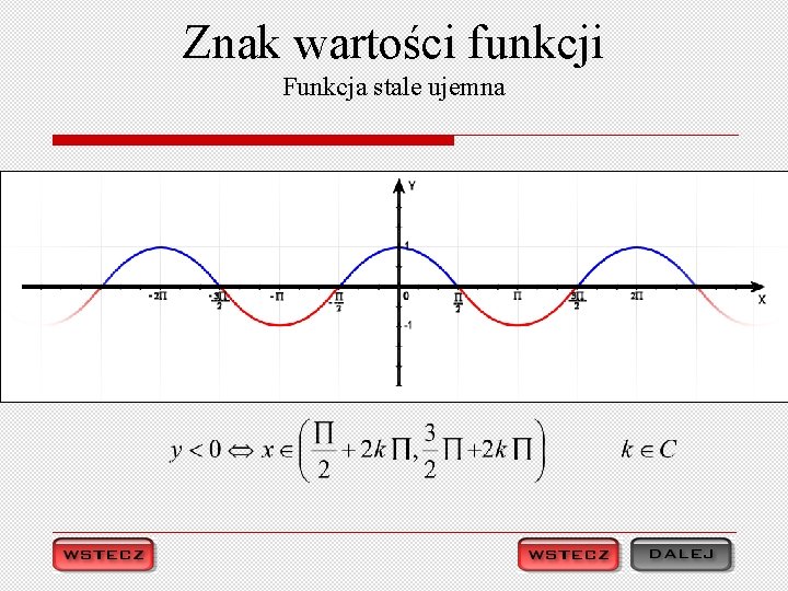 Znak wartości funkcji Funkcja stale ujemna 
