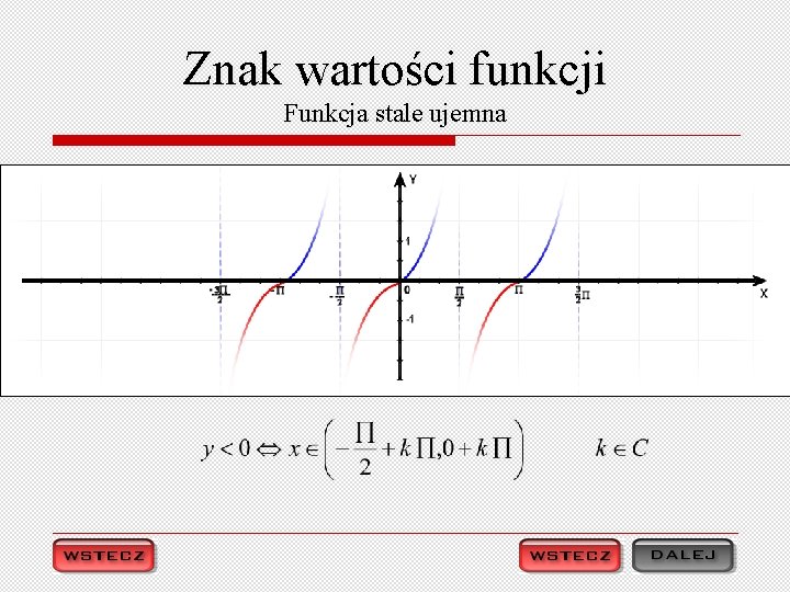 Znak wartości funkcji Funkcja stale ujemna 