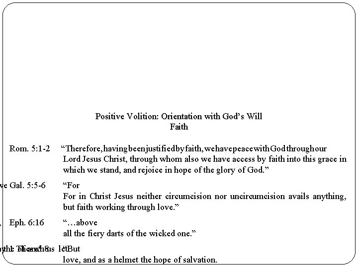 Positive Volition: Orientation with God’s Will Faith Rom. 5: 1 -2 “Therefore, having been
