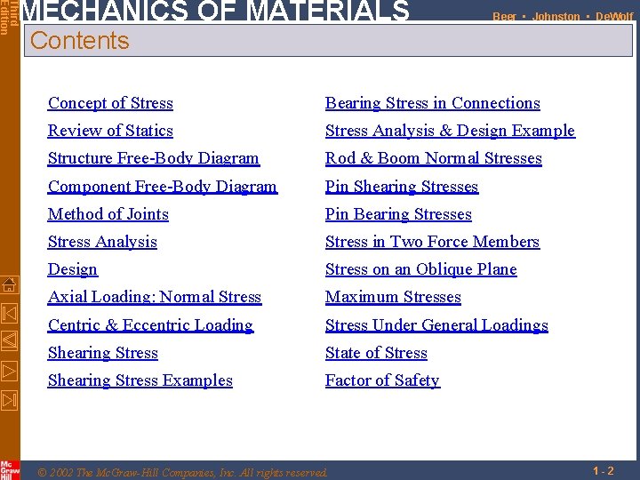 Third Edition MECHANICS OF MATERIALS Beer • Johnston • De. Wolf Contents Concept of