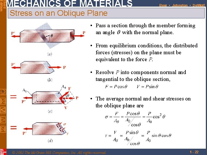 Third Edition MECHANICS OF MATERIALS Beer • Johnston • De. Wolf Stress on an