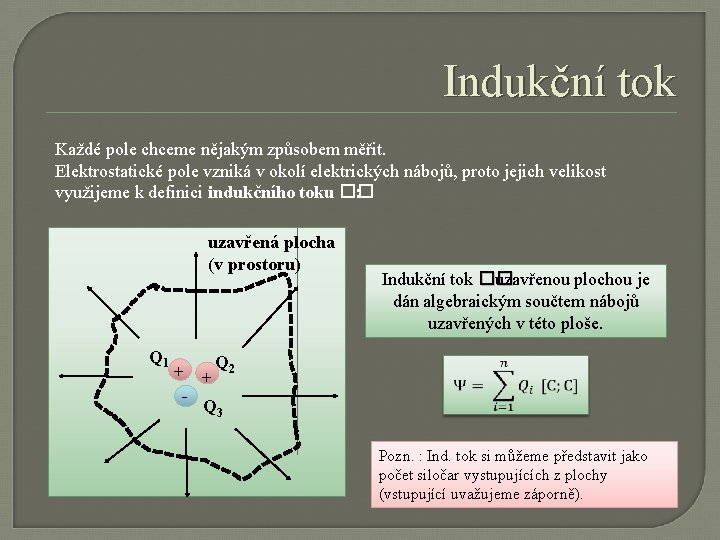 Indukční tok Každé pole chceme nějakým způsobem měřit. Elektrostatické pole vzniká v okolí elektrických