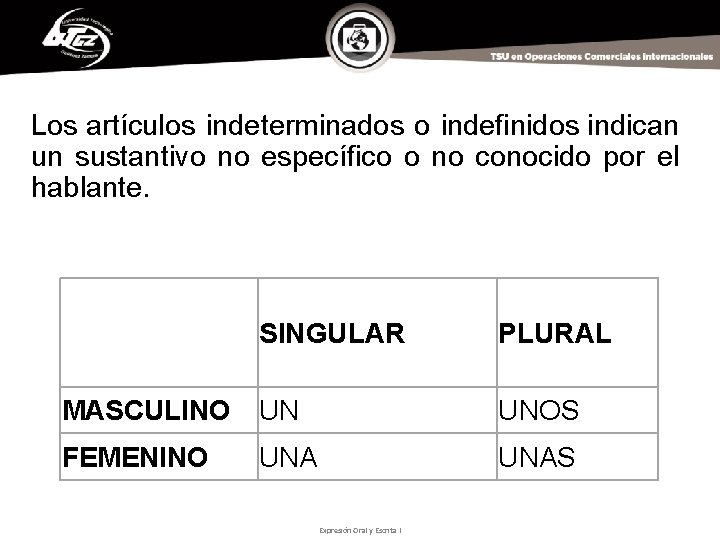 Los artículos indeterminados o indefinidos indican un sustantivo no específico o no conocido por