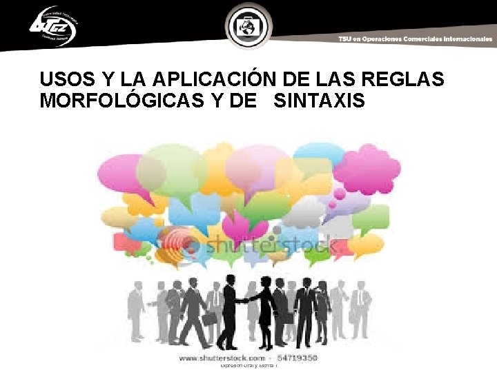 USOS Y LA APLICACIÓN DE LAS REGLAS MORFOLÓGICAS Y DE SINTAXIS Expresión Oral y