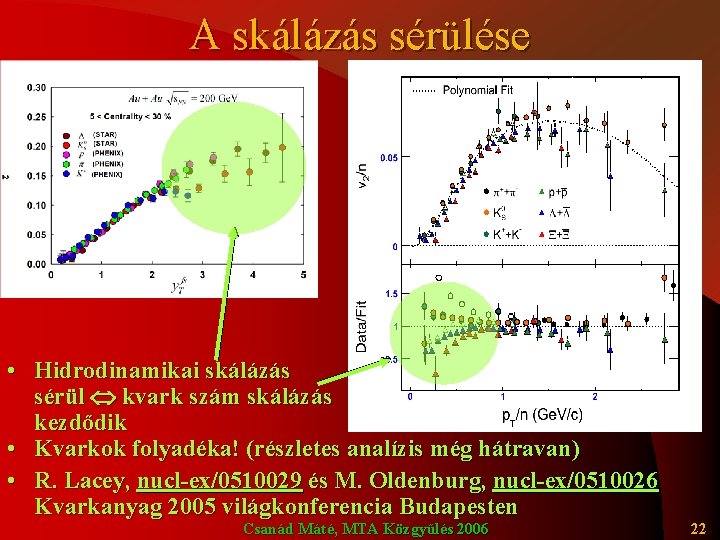 A skálázás sérülése • Hidrodinamikai skálázás sérül kvark szám skálázás kezdődik • Kvarkok folyadéka!