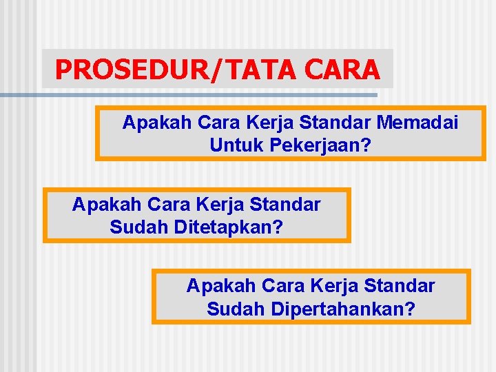 PROSEDUR/TATA CARA Apakah Cara Kerja Standar Memadai Untuk Pekerjaan? Apakah Cara Kerja Standar Sudah