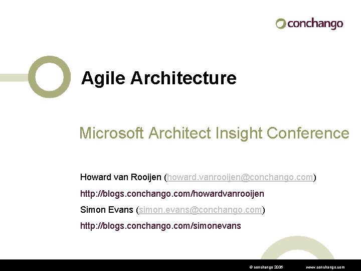 Agile Architecture Microsoft Architect Insight Conference Howard van Rooijen (howard. vanrooijen@conchango. com) http: //blogs.