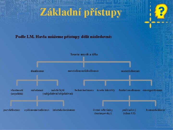 Základní přístupy Podle I. M. Havla můžeme přístupy dělit následovně: 