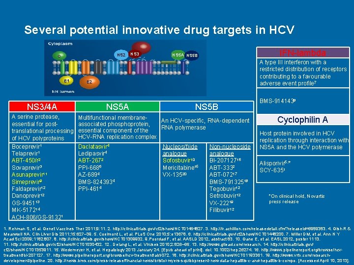 Several potential innovative drug targets in HCV NS 2 c E 1 NS 3/4