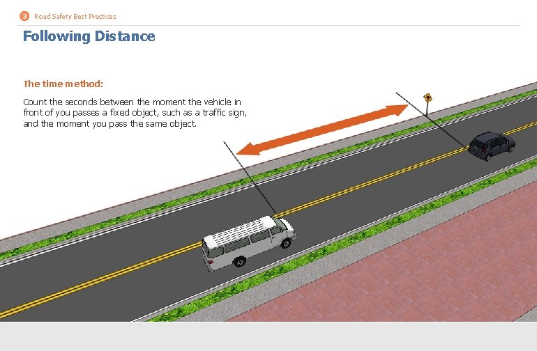 3 Road Safety Best Practices Following Distance The time method: Count the seconds between 3 Road Safety Best Practices Following Distance The time method: Count the seconds between