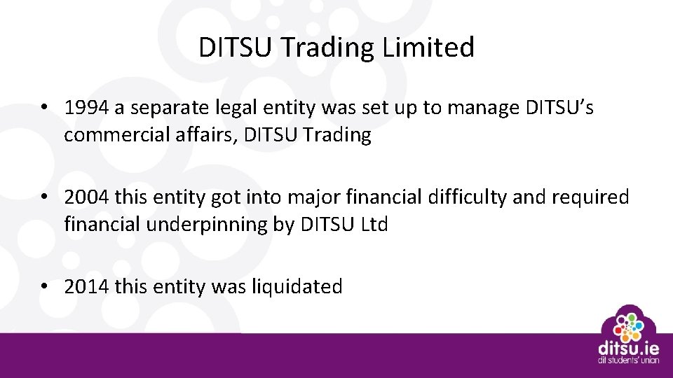 DITSU Trading Limited • 1994 a separate legal entity was set up to manage