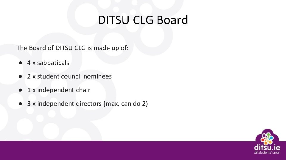 DITSU CLG Board The Board of DITSU CLG is made up of: ● 4