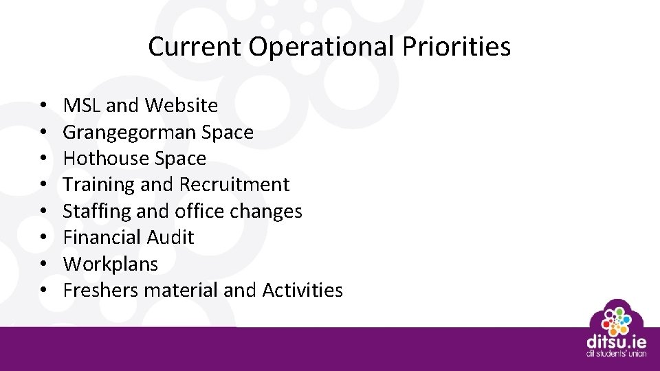 Current Operational Priorities • • MSL and Website Grangegorman Space Hothouse Space Training and