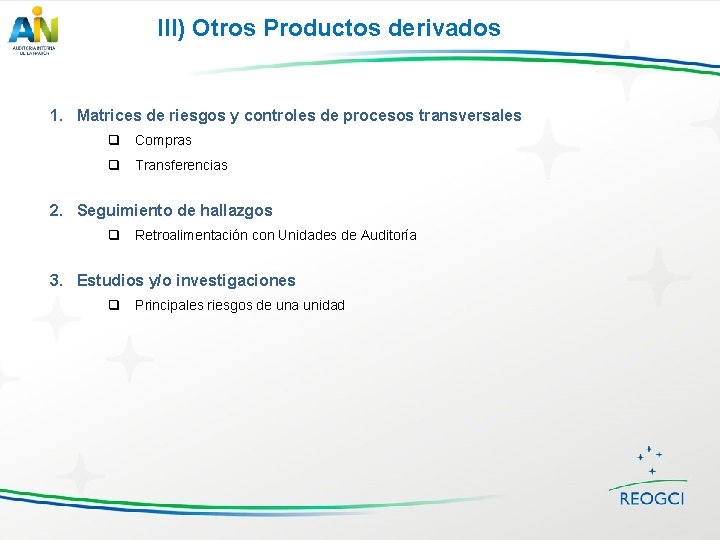 III) Otros Productos derivados 1. Matrices de riesgos y controles de procesos transversales q