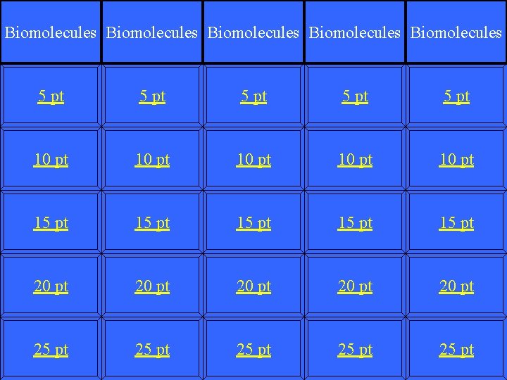 Biomolecules Biomolecules 5 pt 5 pt 10 pt 10 pt 15 pt 15 pt