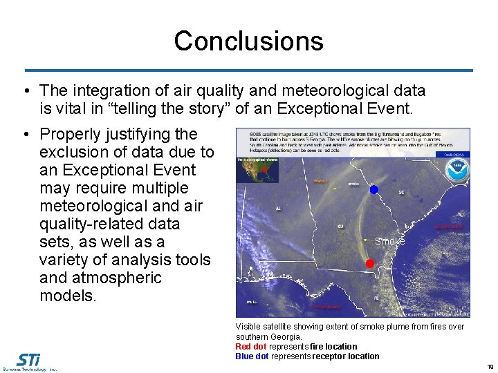 Conclusions • The integration of air quality and meteorological data is vital in “telling