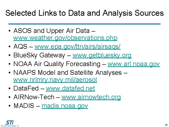 Selected Links to Data and Analysis Sources • ASOS and Upper Air Data –