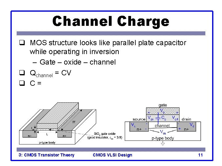 Channel Charge q MOS structure looks like parallel plate capacitor while operating in inversion